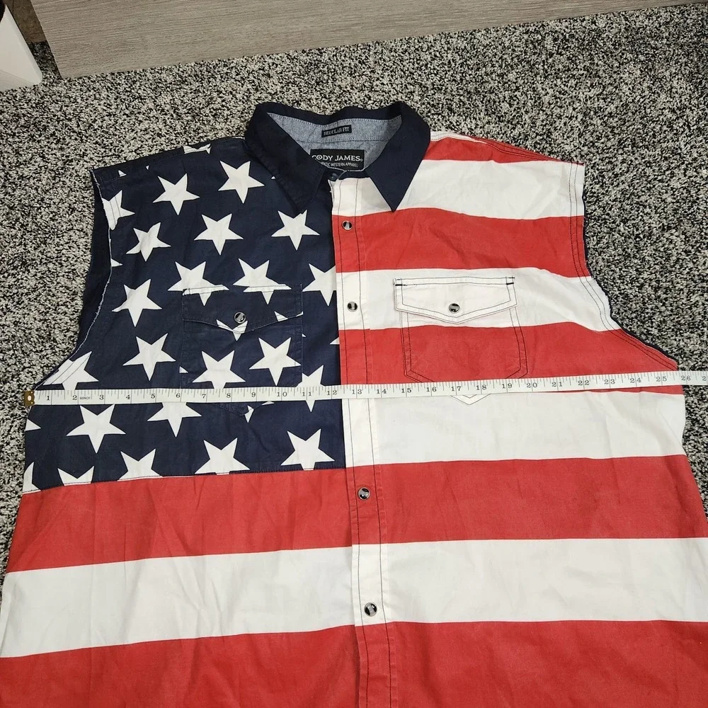 Cody James American Flag Cut Off Tank Top Snap Men Xl Western Hillbilly 4th July - Picture 6 of 9